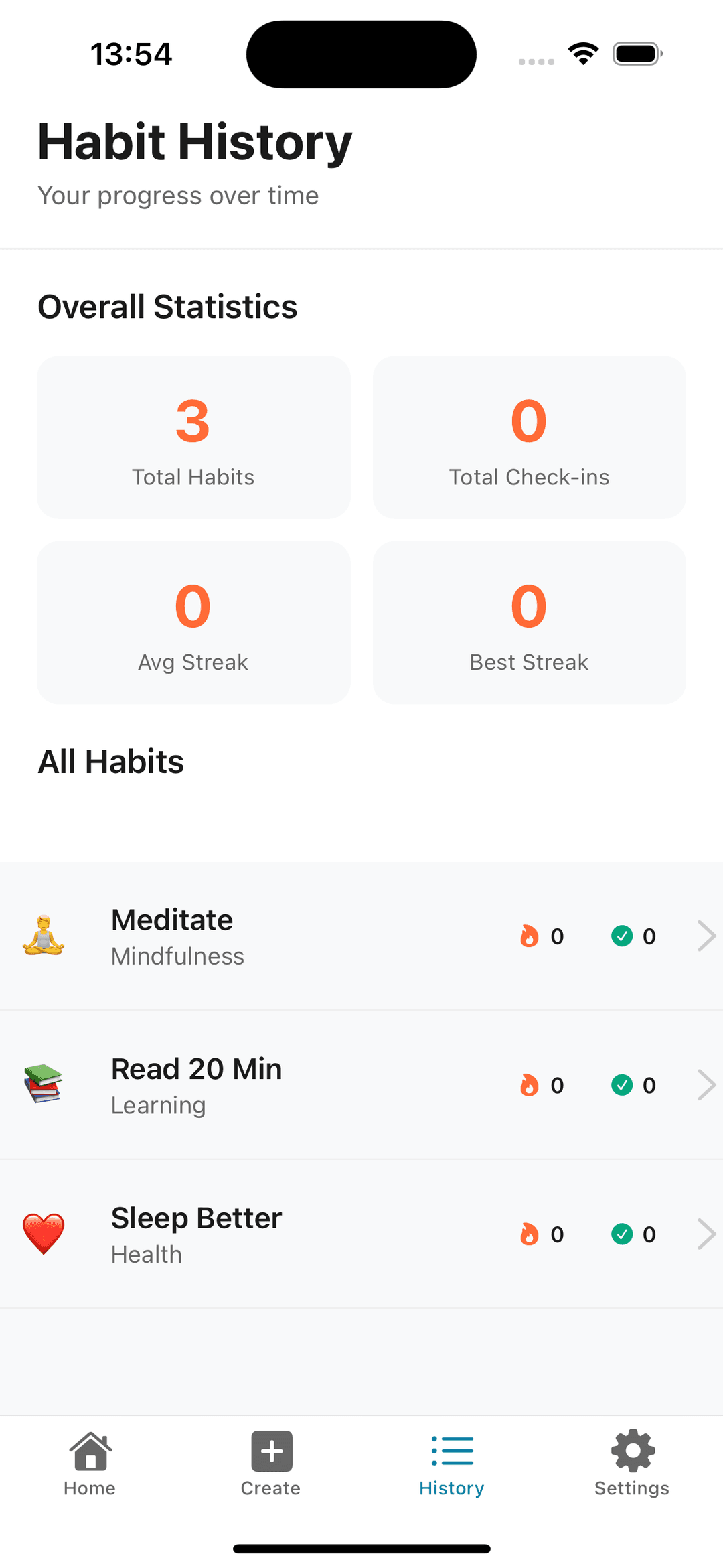 StreakStacker history timeline on iOS