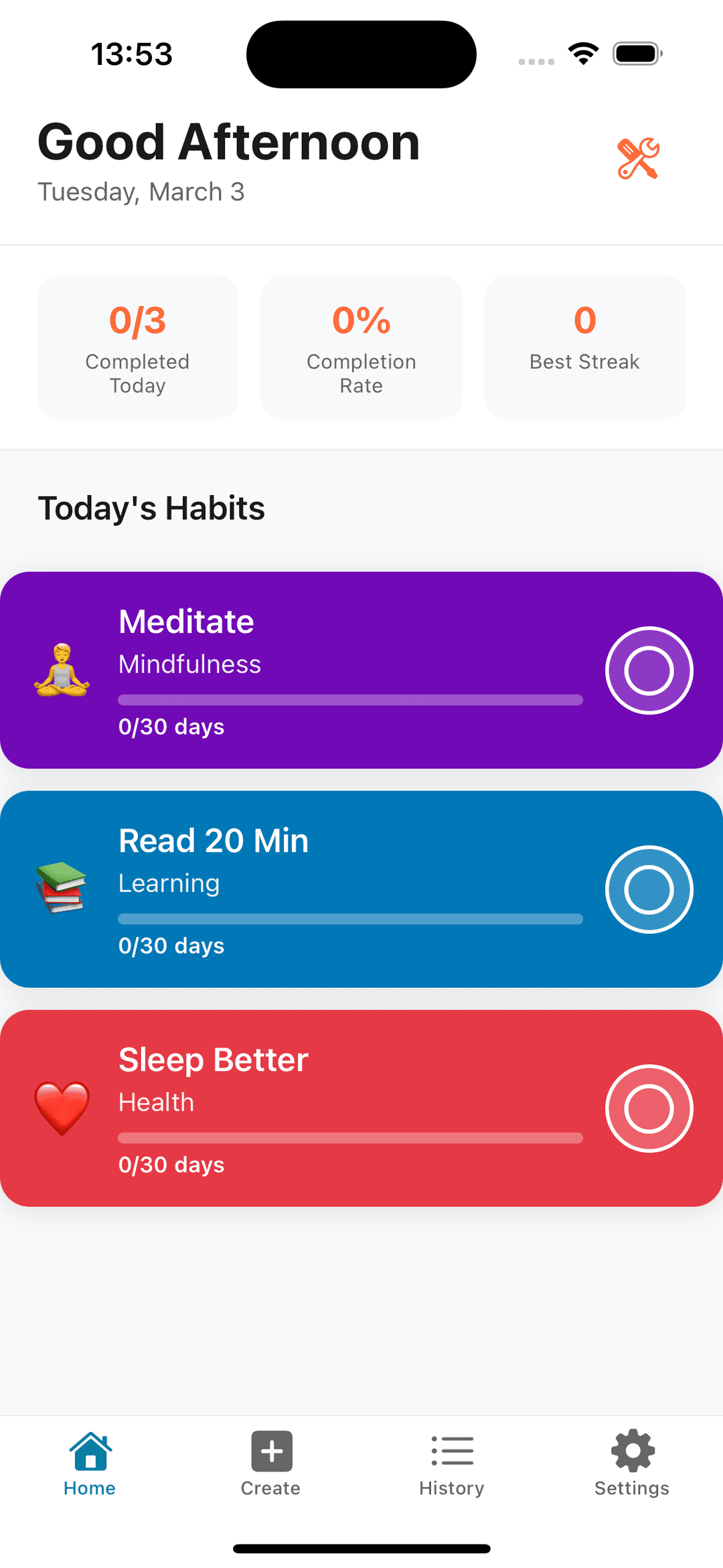 StreakStacker home dashboard on iOS